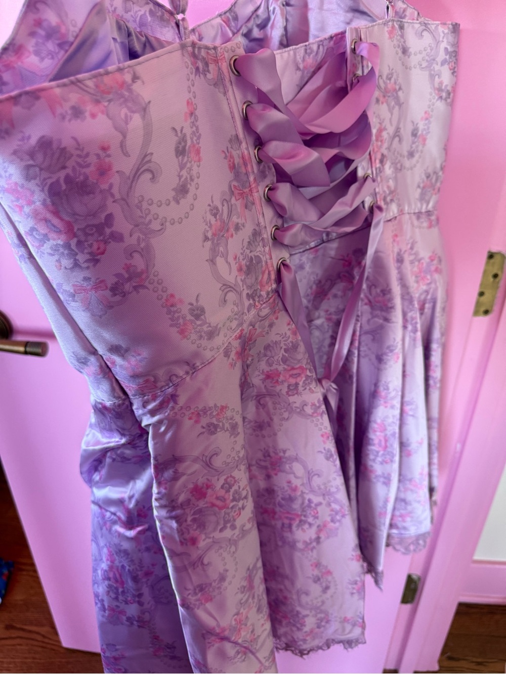 Sugar Thrillz Lavender Floral Corset LaceUp Mini Dress 2X NWT Fairycore Coquette - Picture 7 of 9